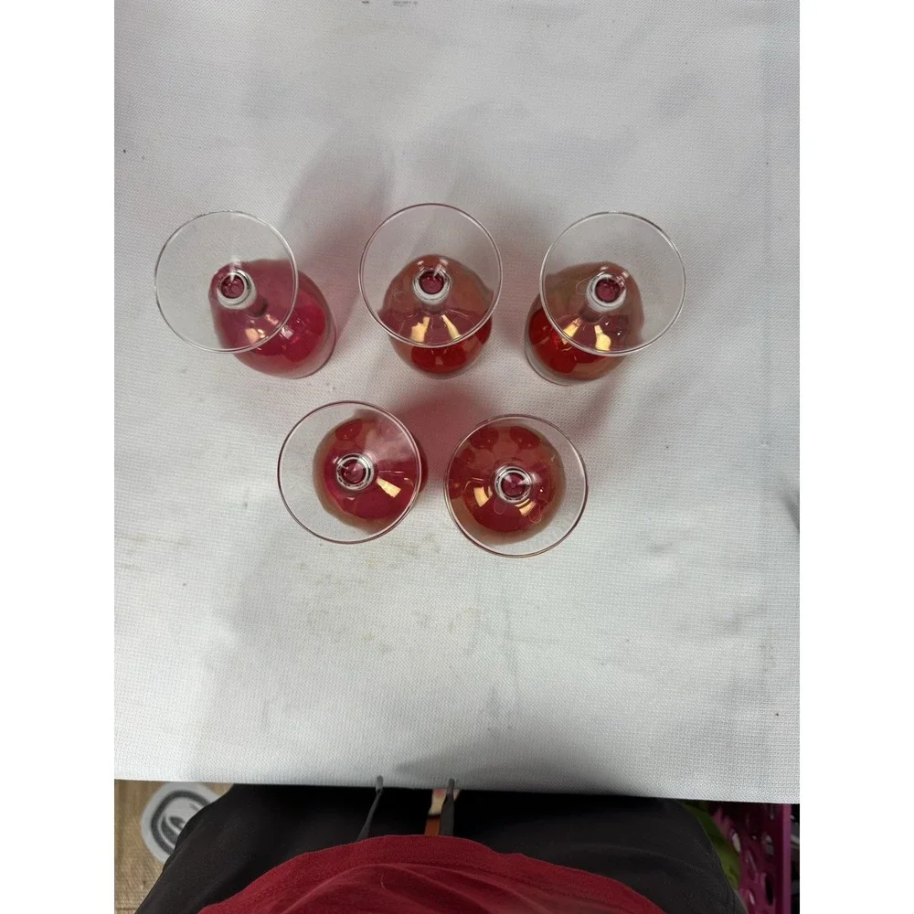 Vintage cranberry stain tulip‎ wine glasses 6 oz set of 5